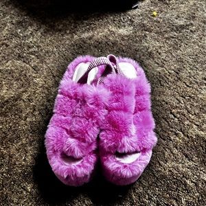Hot pink fluffy platforms worn twice